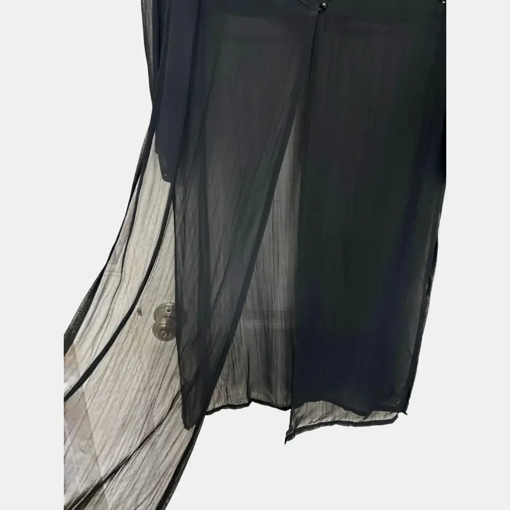 Y2K Sheer Black Beaded Duster Maxi Dress M Whimsigoth Indie Witchy Goth Overlay - Picture 6 of 13